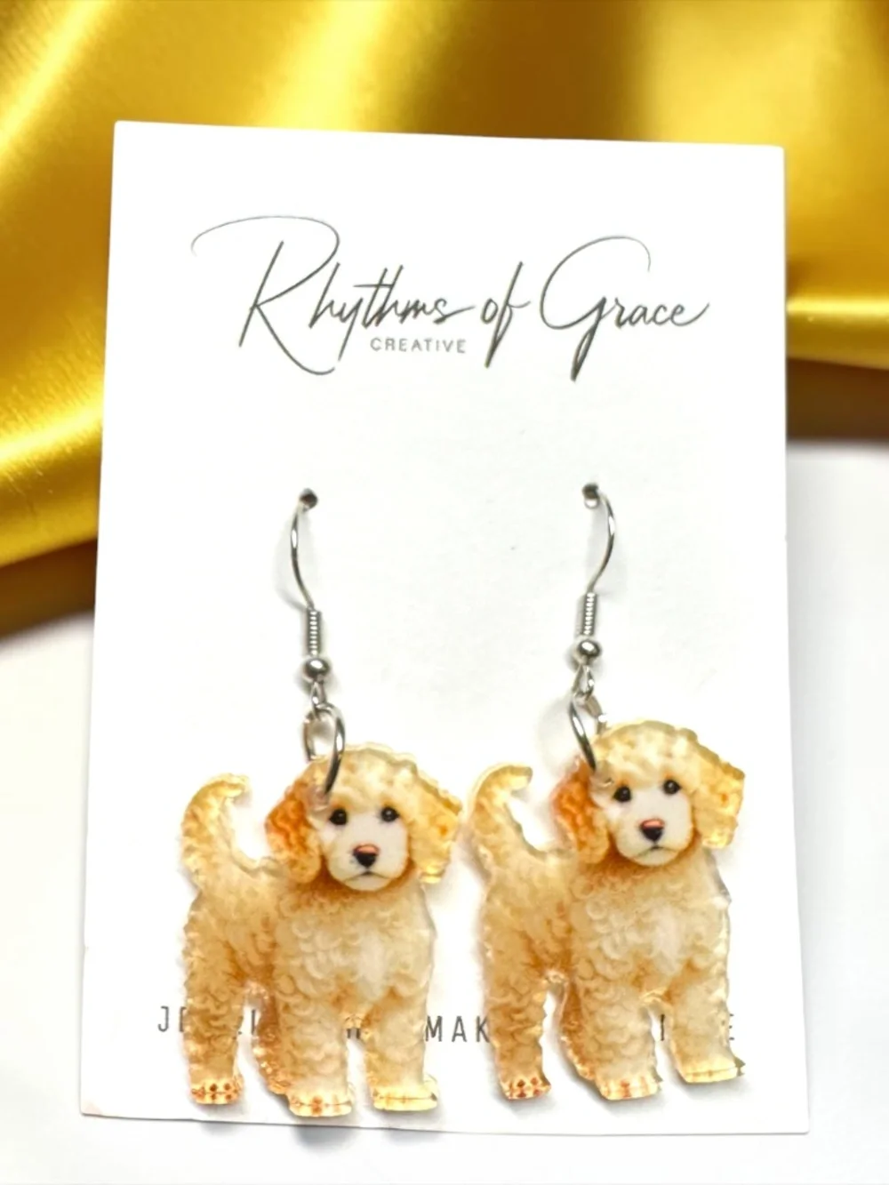 NWT Goldendoodle Dog Dangle Earrings Stainless Steel Hooks